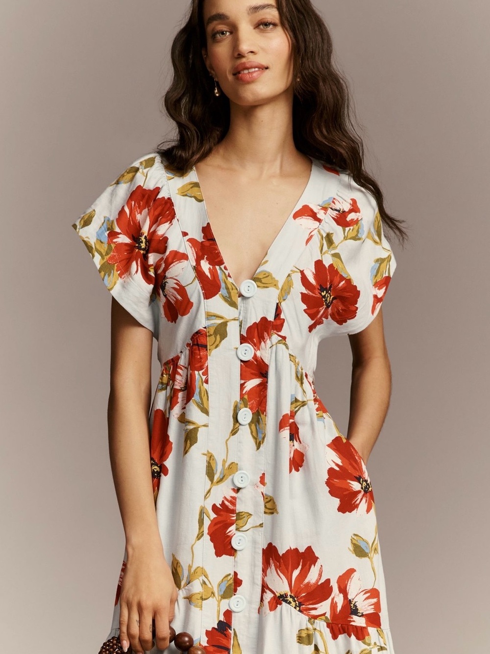 Renee Flutter Sleeve Button-Front Summer Dress